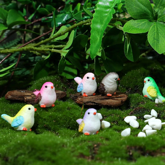 8pcs Miniature Bird Figurines, Mock Animal Toy Mini cute Pet ModelFor Fairy Garden, Moss Micro Landscape Peaceful Pleasures Health and Wellness