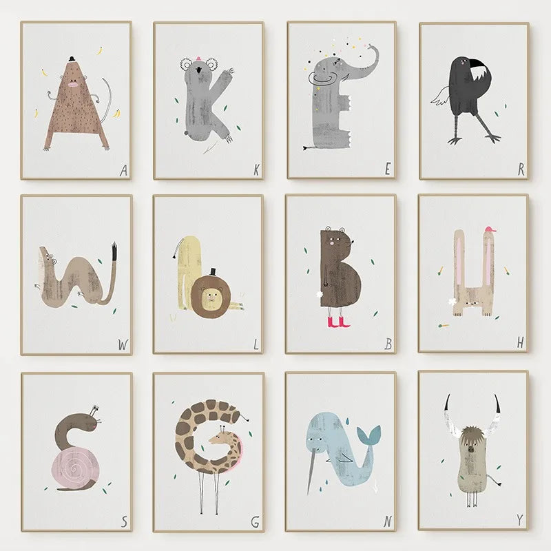 ABC Animal Alphabet Canvas Wall Art for Kids Nursery Room