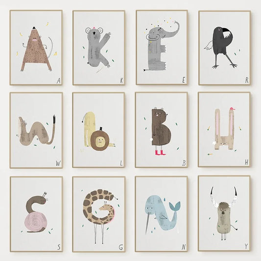 ABC Animal Alphabet Canvas Wall Art for Kids Nursery Room Kids Canvas Wall Art Peaceful Pleasures Health and Wellness