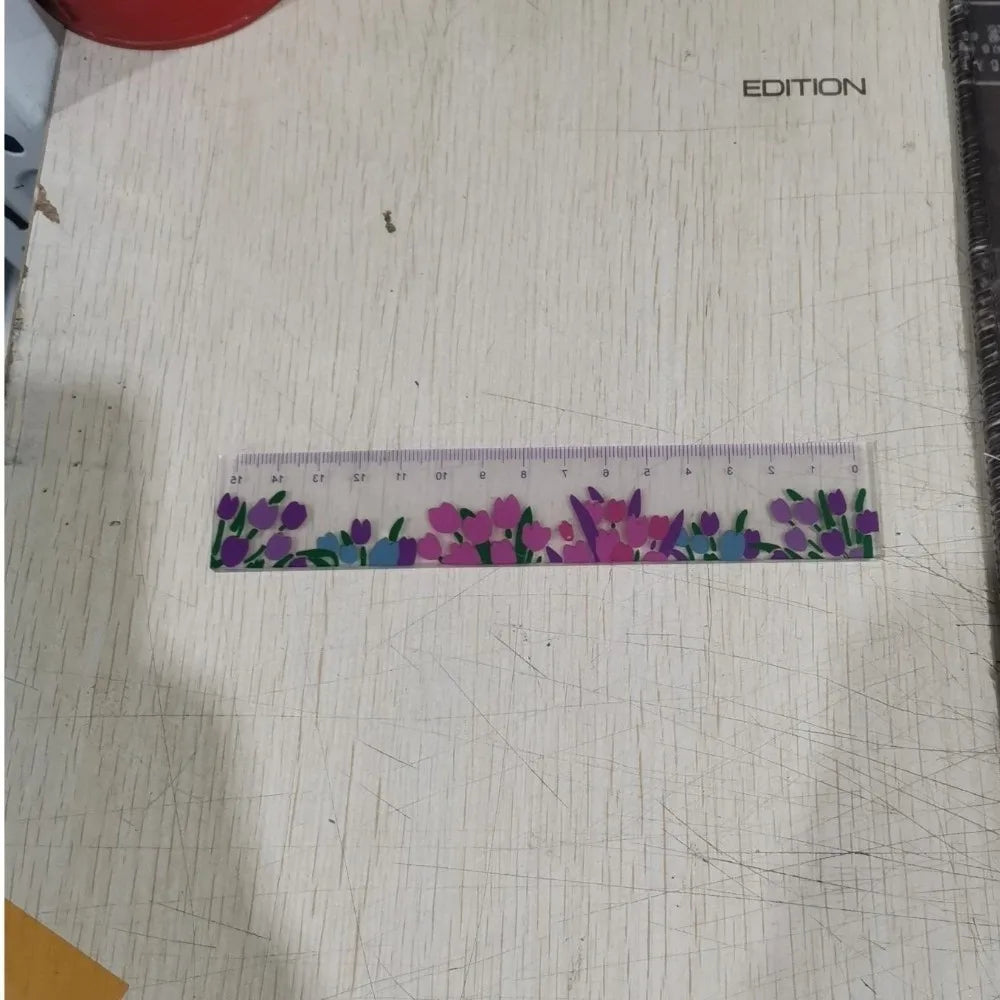 Creative Multifunction 15cm Straight Ruler Double-duty Acrylic Math Drawing Ruler Tulip Transparent Flower Bookmark Student Peaceful Pleasures Health and Wellness
