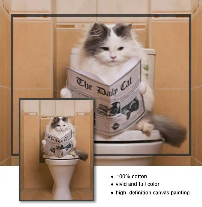 Funny Animal Dog Read Newspaper Oil Painting on Canvas Wall Art Poster Prints Wall Art Picture for Bathroom Toilet Decoration Peaceful Pleasures Health and Wellness