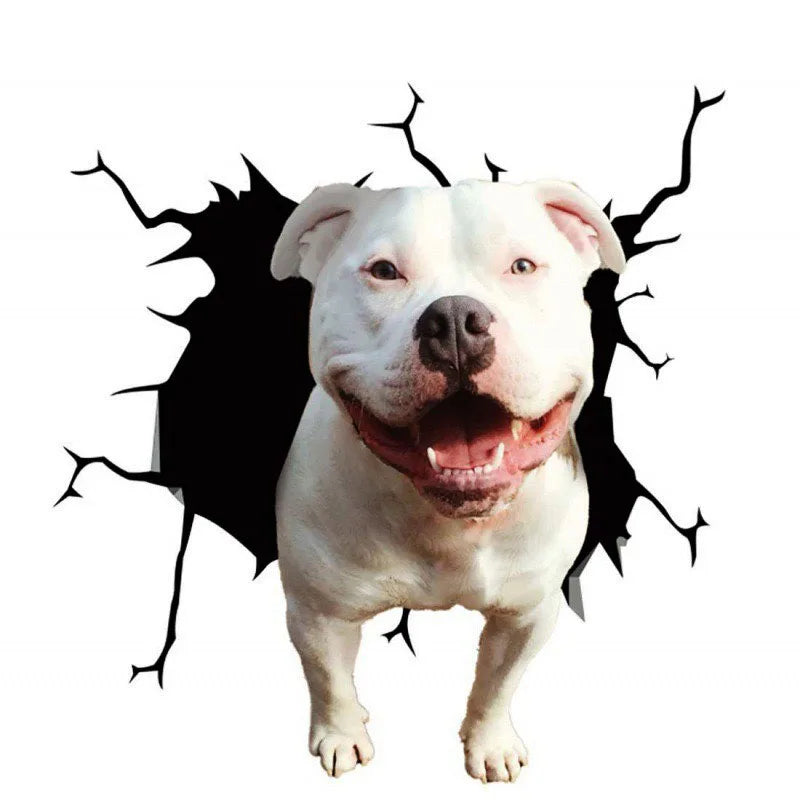 3D Dog Crack Wall Sticker – Waterproof PVC Funny Animal Decal