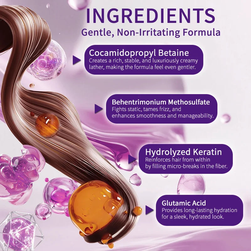 Keratin Shampoo and Conditioner Set, Professional Repairing & Smoothing Treatment for Dry Damaged Hair Anti-Frizz Hydrating Gift Peaceful Pleasures Health and Wellness