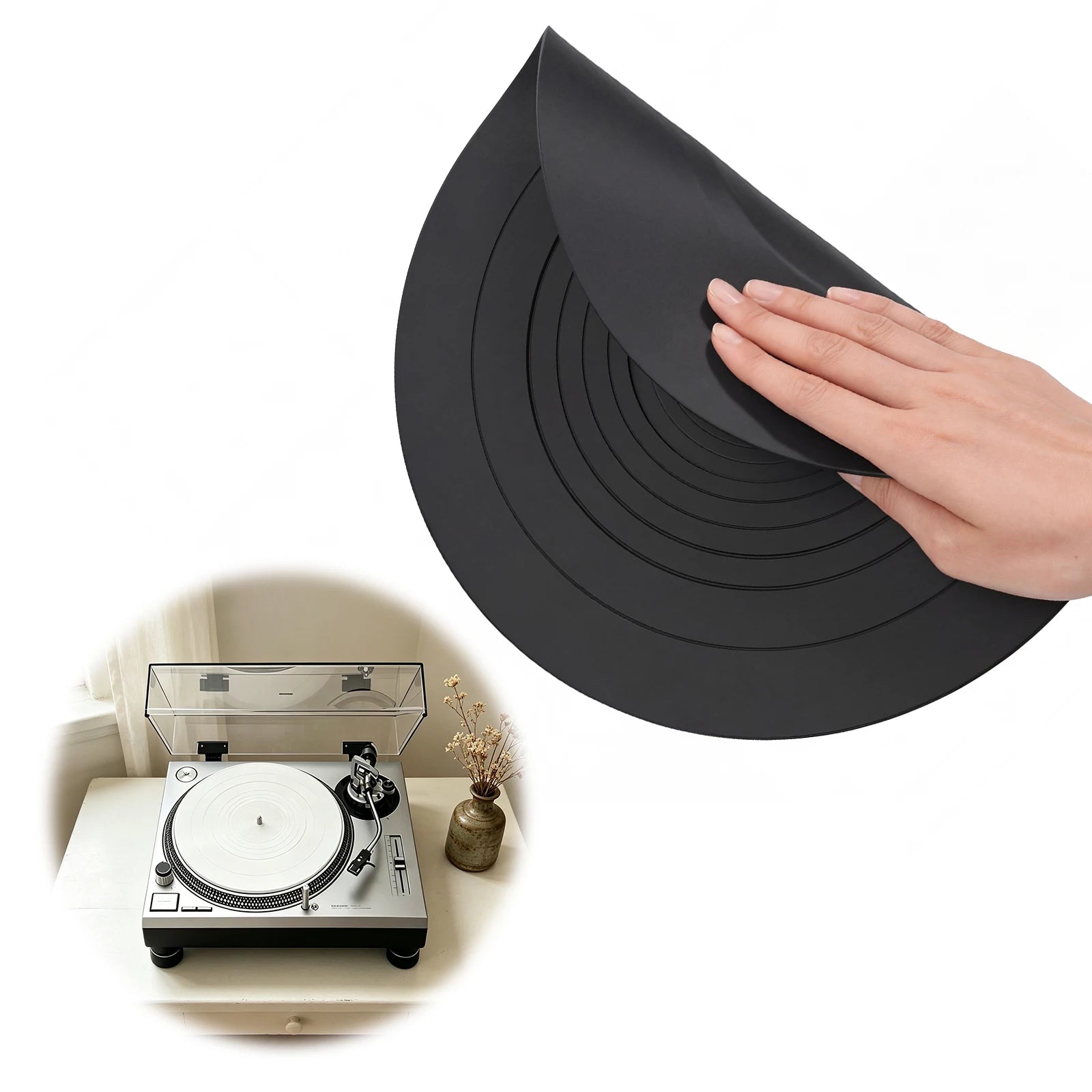 Turntable Platter Mat 12 Inch 7 Inch Vinyl Record Player Slipmat Rubber Silicone 3mm Thick Anti-Vibration Noise Reduction Peaceful Pleasures Health and Wellness