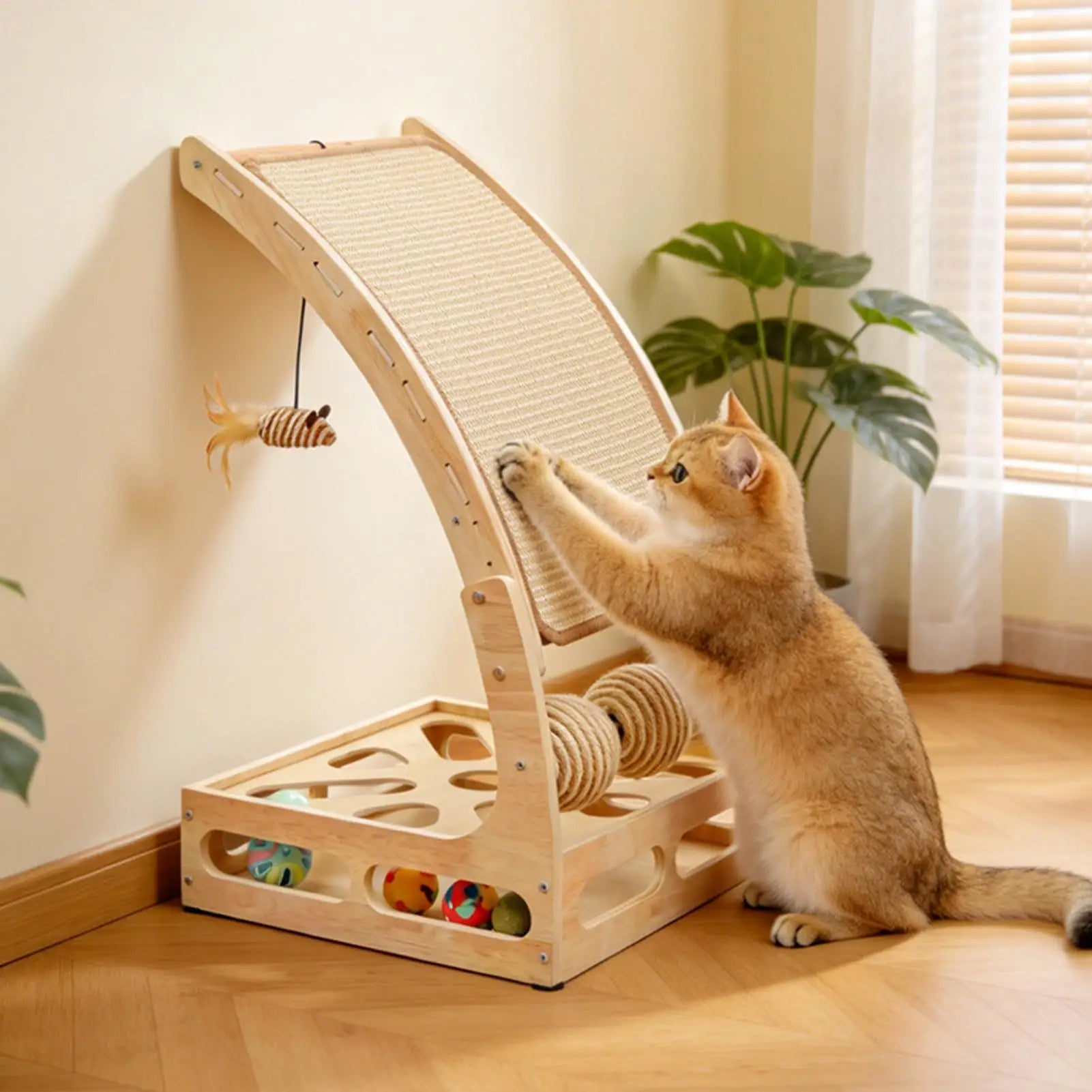 Cat Scratch Padwith Ball Maze Vertical Cat Scratcher Furniture Protector Toys for Home Living Room Apartment Dorm Corner Peaceful Pleasures Health and Wellness