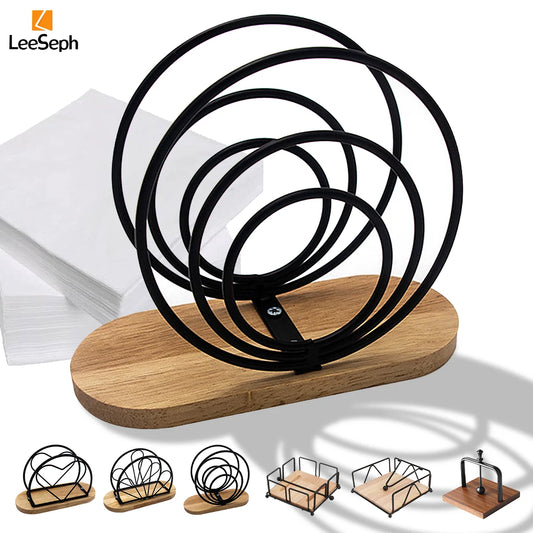 Leeseph Modern Napkin Holder with Wooden Base, Elegant Design for Dining Table, Sturdy and Decorative Holder for Paper Napkins Peaceful Pleasures Health and Wellness
