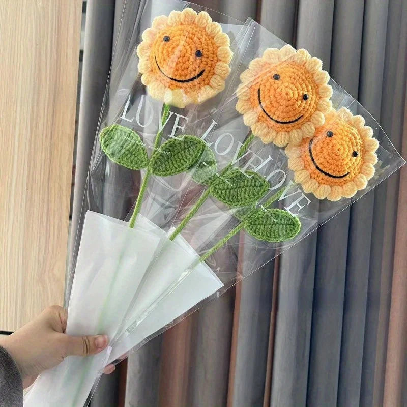 Handmade Crochet Sunflower Rose Bouquet | Wool Knitted Flowers