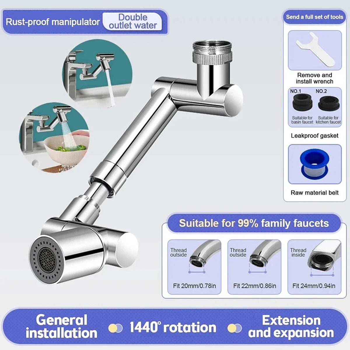 1440° Swivel Robotic Arm Faucet Aerator Kitchen Extender