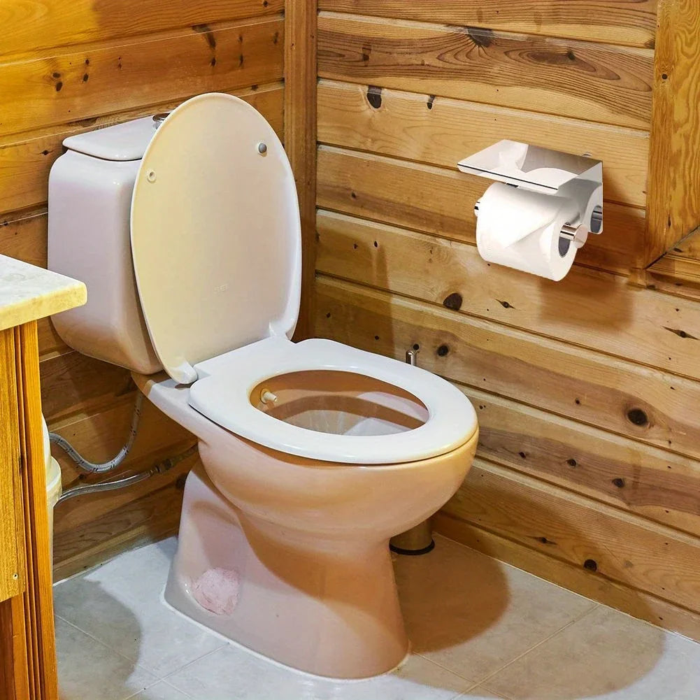 Stainless Steel Toilet Paper Holder with Phone Shelf
