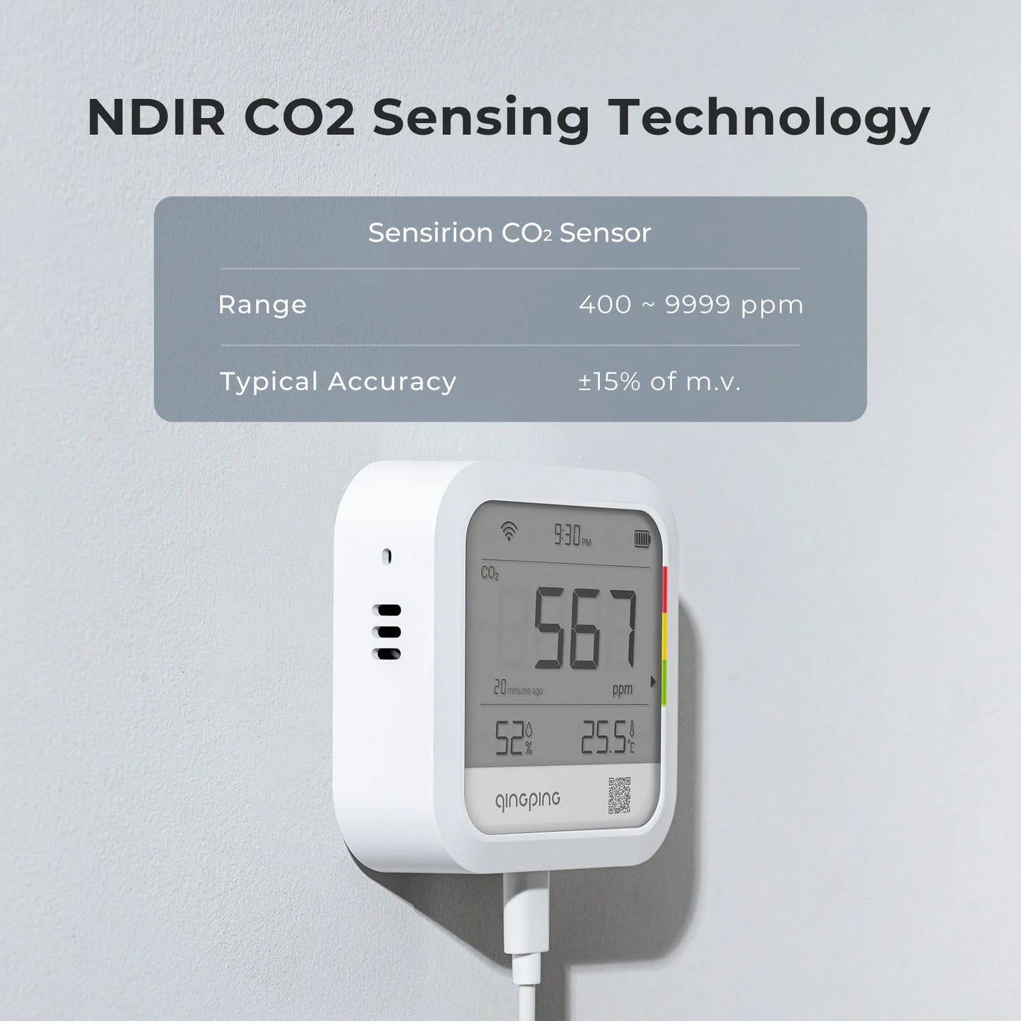 Qingping Meter Carbon Dioxide Detector WIFI CO2 Detetor Time Digital LCD Indoor Thermometer Hygrometer Qingping LoT Recharge Peaceful Pleasures Health and Wellness