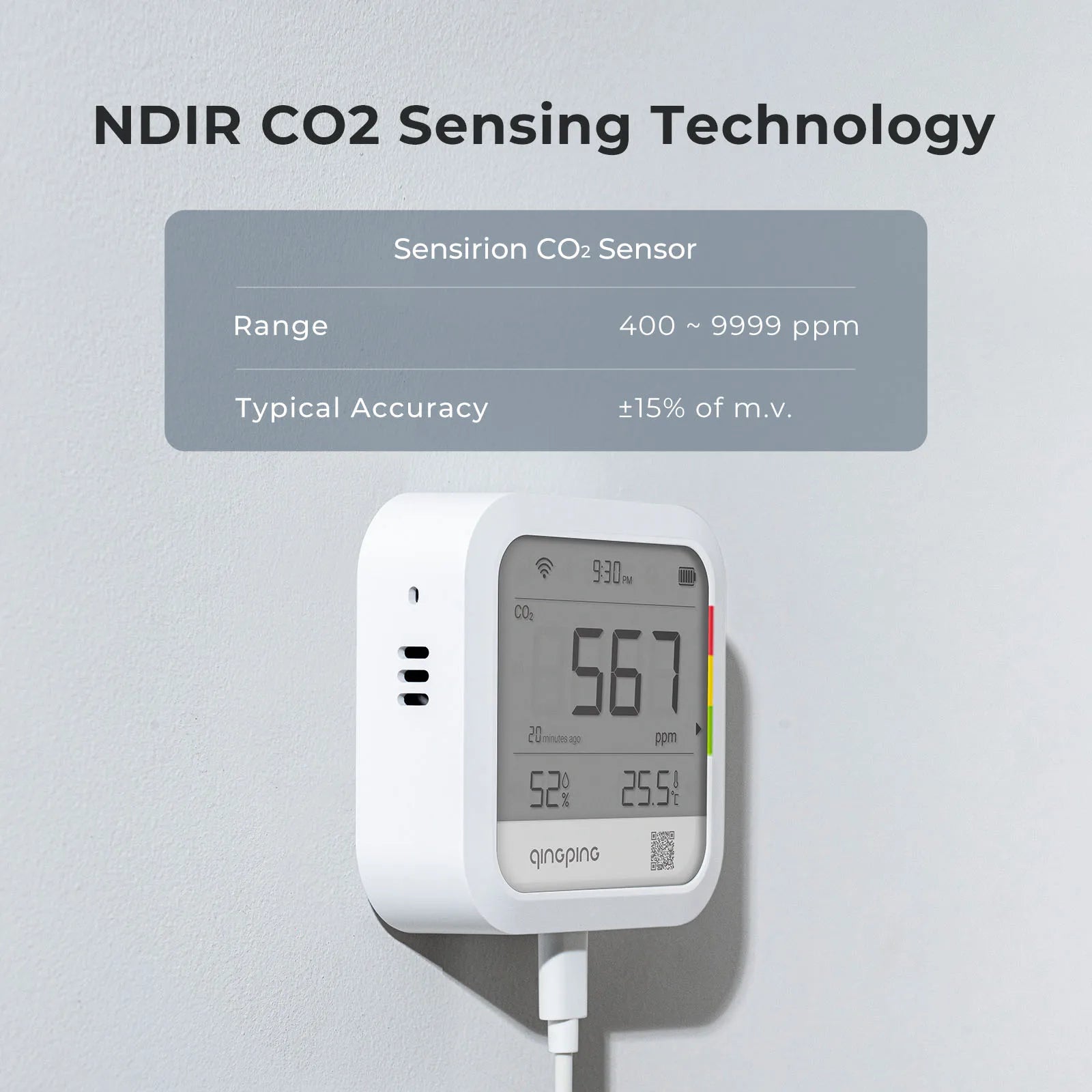 Qingping Meter Carbon Dioxide Detector WIFI CO2 Detetor Time Digital LCD Indoor Thermometer Hygrometer Qingping LoT Recharge Peaceful Pleasures Health and Wellness