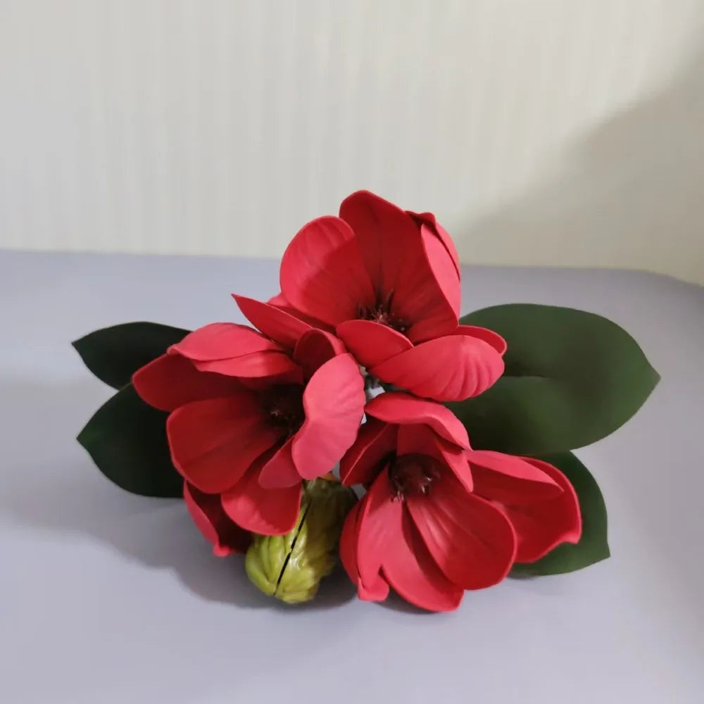 Lifelike EVA Artificial Magnolia Flowers 4 Heads | Real Touch