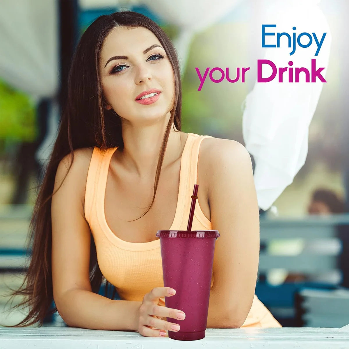 2/4Pcs Reusable Plastic Cup, 710ml Drinkware Tumblers, Coloured Acrylic Cups Tumblers with Lids and Straws, Plastic Bulk Cup Peaceful Pleasures Health and Wellness