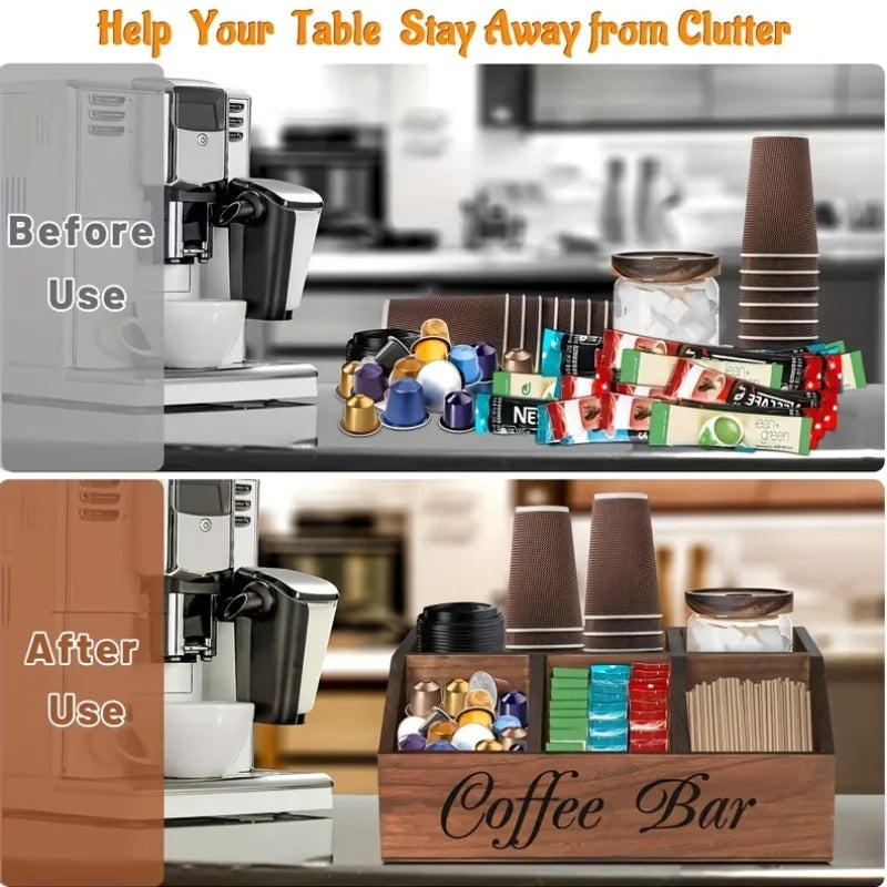 Classic Wooden Coffee Storage Box & Multipurpose Organizer