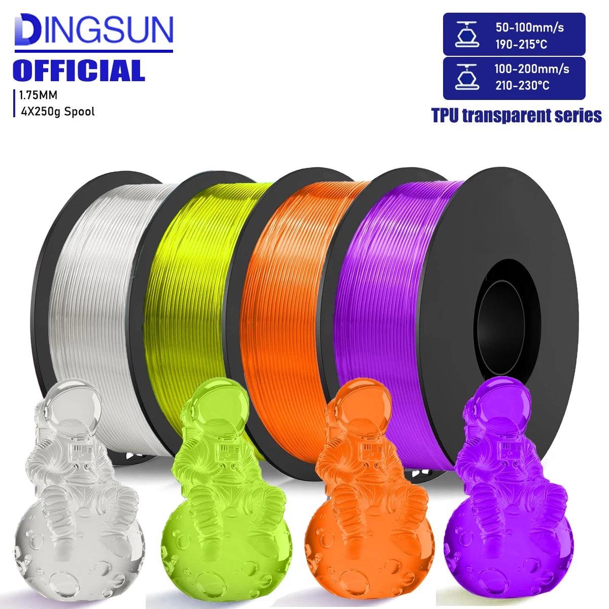 TPU Filament 1.75mm 95A Transparent | ±0.03mm | 250g–1KG