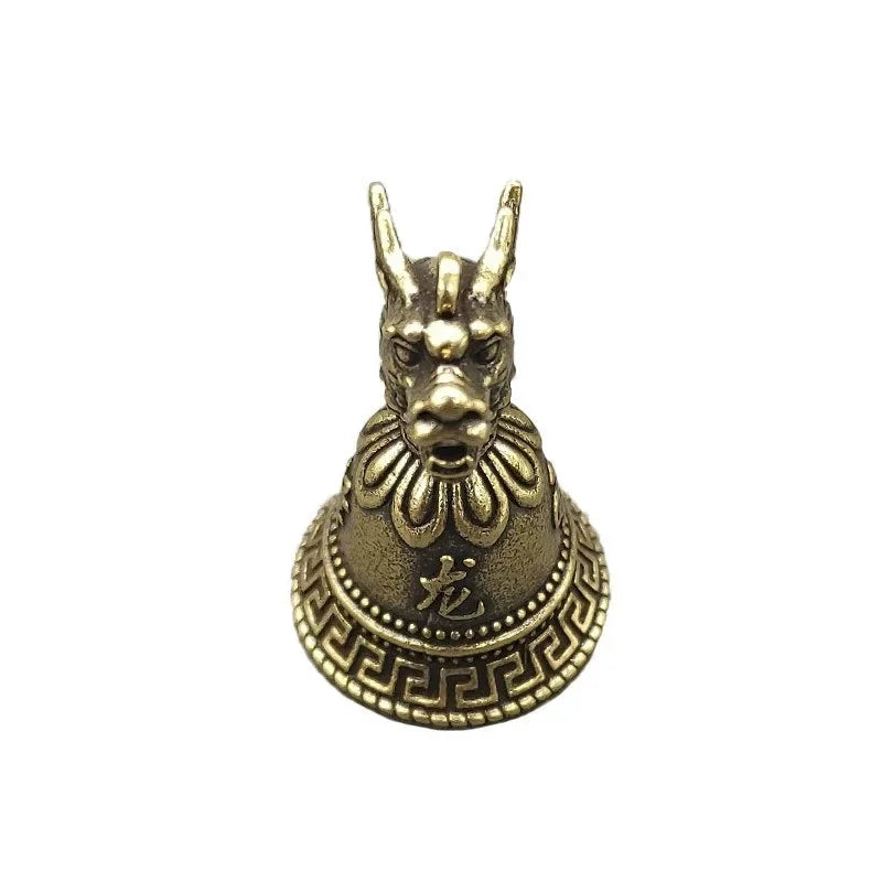 Brass Chinese 12 Zodiac Animals Heads Bell Keychain Pendants Jewelry Vintage Copper Feng Shui Car Key Chain Hanging Keyring Gift Peaceful Pleasures Health and Wellness