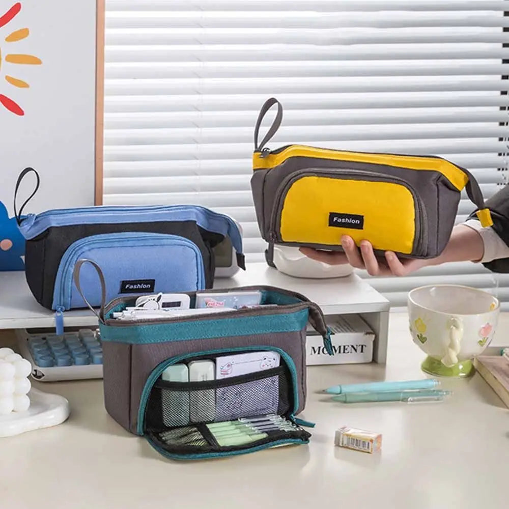 Creative Zippered Pencil Case Oxford Fabric Large Capacity Pencil Storage Bag with Handle Durable Multi-Compartment Pen Box Peaceful Pleasures Health and Wellness