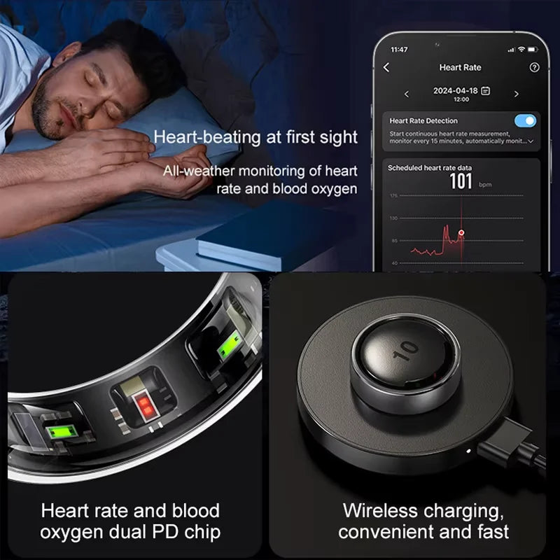 R10 Smart Ring with Charging Case Men Women Health Sleep Heart Rate Monitoring Smartring IP68 & 5ATM Waterproof Multi-sport Mode Peaceful Pleasures Health and Wellness