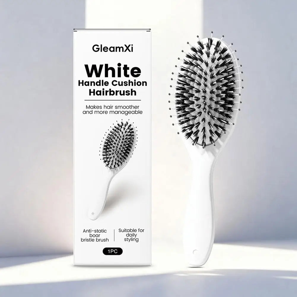 Boar Bristle Hair Brush – Cushion Base Scalp Massager & Detangler