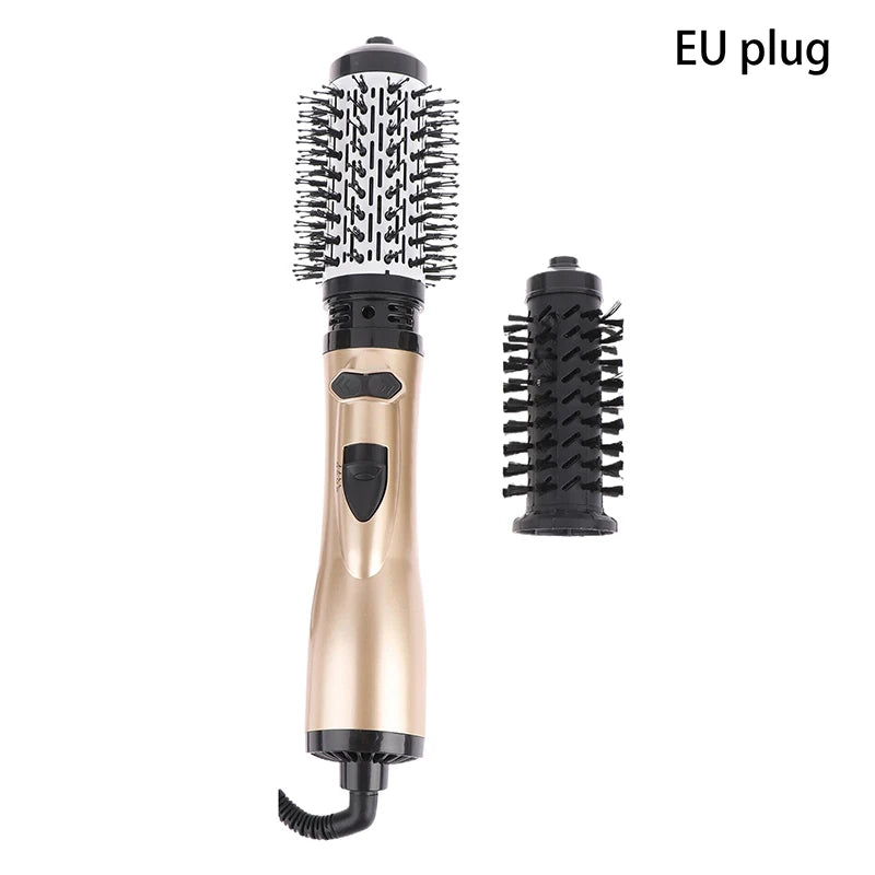 Hair Dryer Brush 2 In 1 Hot Air Spin Brush Curling Straightening Styling Auto-Rotating Ionic Round Blow Hair Dryer Volumizer Peaceful Pleasures Health and Wellness EU Plug Gold