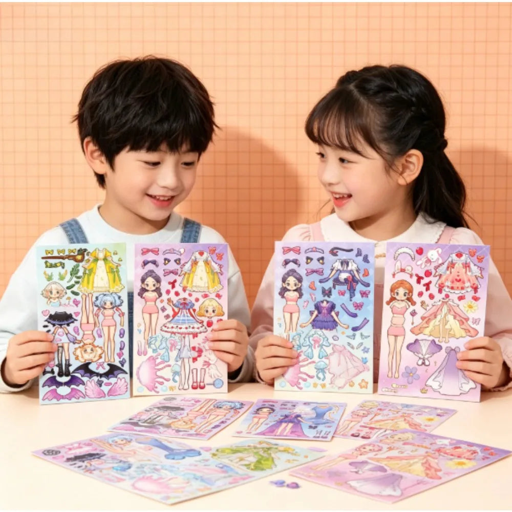 6-Pack Cute Princess Stickers Children's dress-up play toys Puzzle Face Swap and Dress-Up Personalized DIY Waterproof Stickers Peaceful Pleasures Health and Wellness