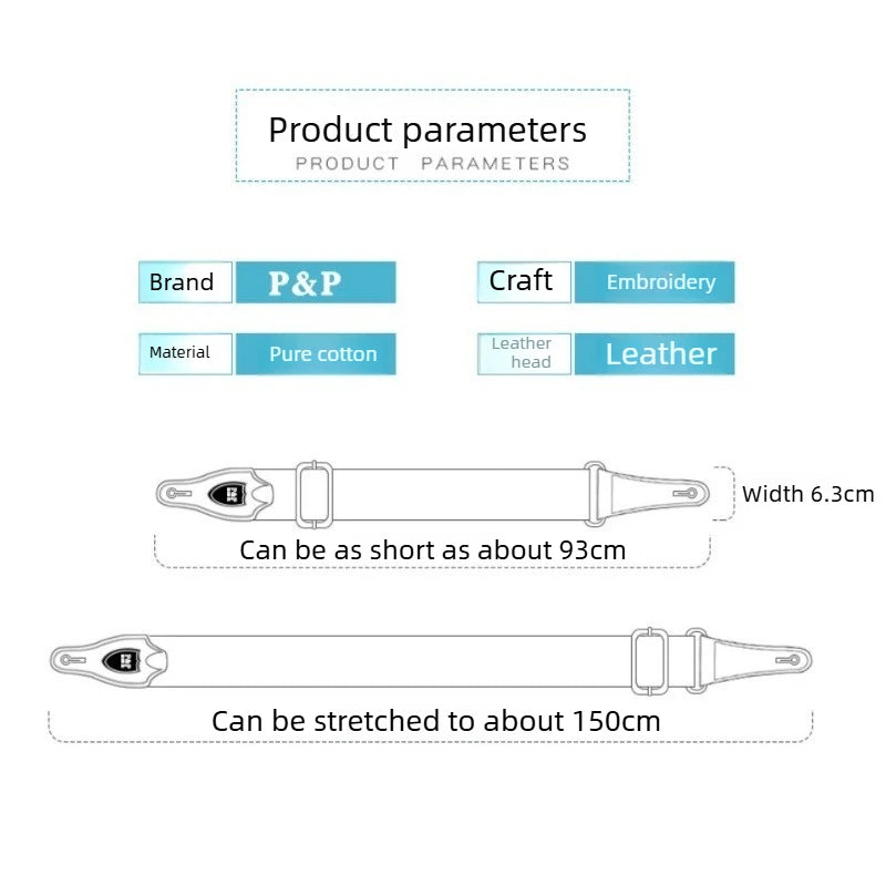 P&p Adjustable Embroidered Cotton Guitar Strap Widening Thickening