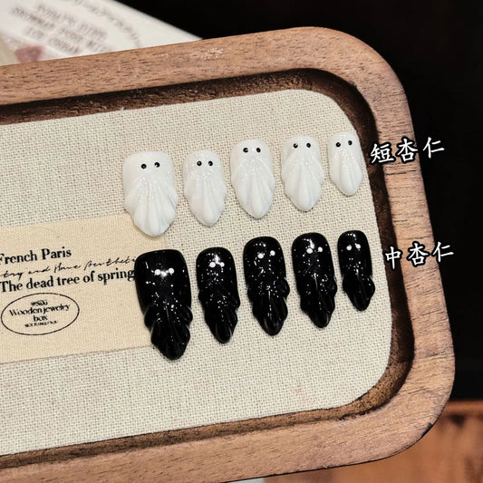Halloween Ghost Press On Nails | 3D Almond Fake Nails Set 10pc Press On Nails Peaceful Pleasures Health and Wellness