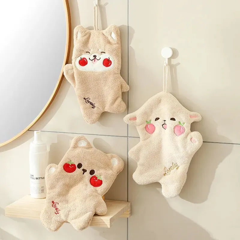 Cute Cartoon Coral Velvet Double Layer Hanging Hand Towel