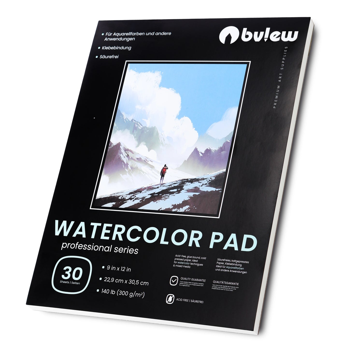 Bview Art Professional Watercolor Paper Pad 9x12 Inch 30 Sheets 140lb