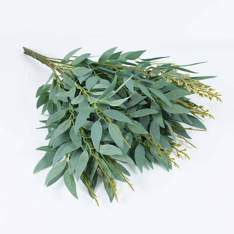 Silk Artificial Willow Bouquet | Fake Green Leaves for Home & Wedding
