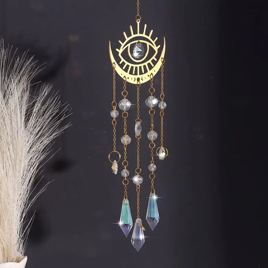 Golden Flame Moon Crystal Suncatcher Pendant – Rainbow Decor Crystal Suncatcher Pendant Oasis Select Style B