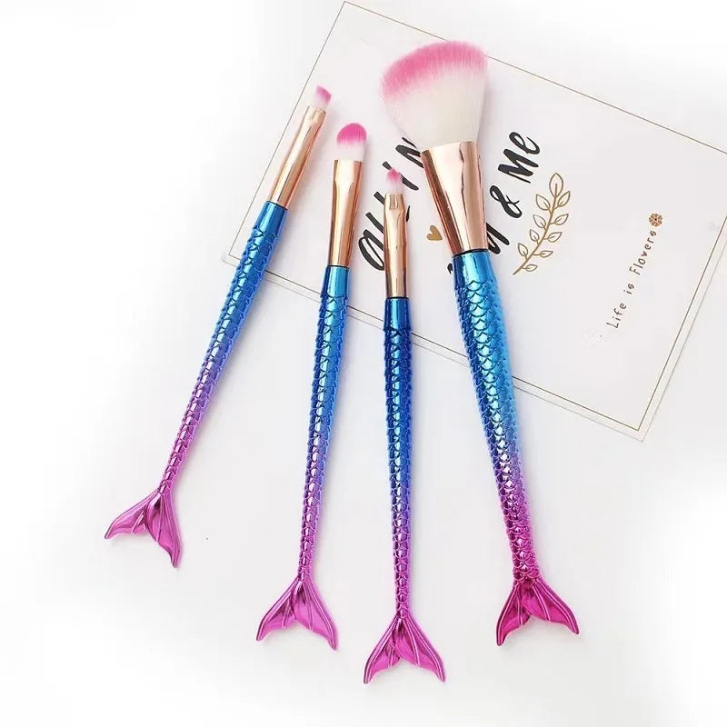 4-Piece Mermaid Makeup Brush Set – Soft Fiber Beauty Kit
