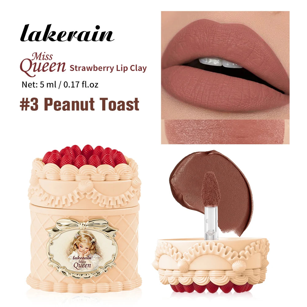 Miss Queen Strawberry Lip Clay High-coverage Matte Finish Long Lasting Color Anti-smudge Delicate Gentle Moisturizing Lipstick Peaceful Pleasures Health and Wellness Peanut Toast