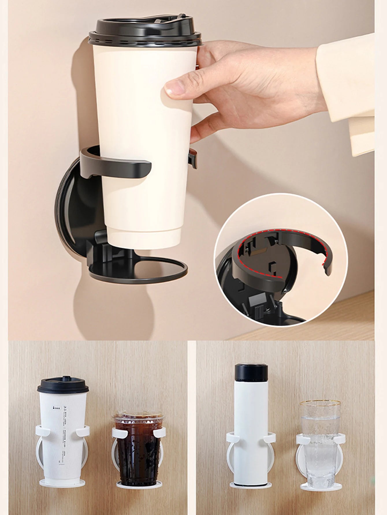 1Pcs No Punching Folding Cup Holder Office Desk Cabinet Door Coffee Storage Rack Home Dormitory Wall Mounted Cup Holder Peaceful Pleasures Health and Wellness