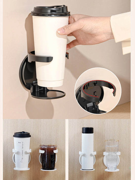 1Pcs No Punching Folding Cup Holder Office Desk Cabinet Door Coffee Storage Rack Home Dormitory Wall Mounted Cup Holder Peaceful Pleasures Health and Wellness