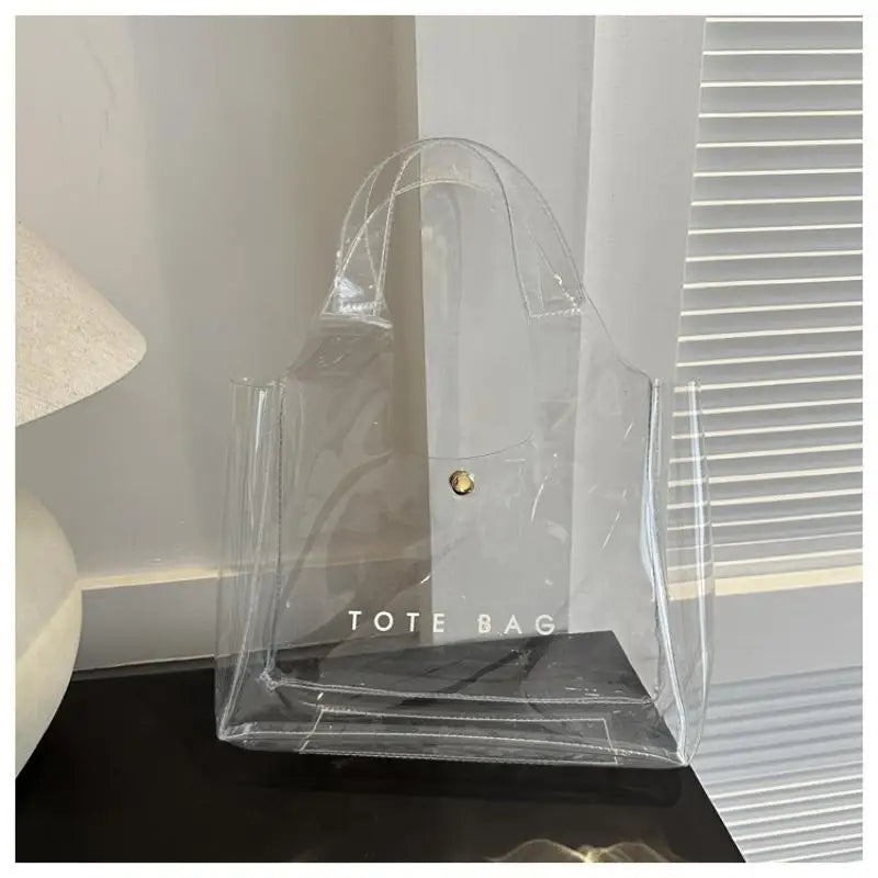 Women's Clear PVC Transparent Shoulder Tote Bag | Daily Commute