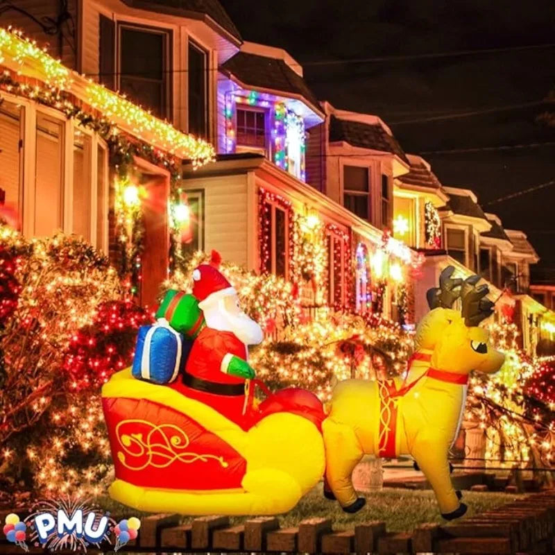 Christmas Inflatable Santa Sleigh with Reindeer & LED Lights