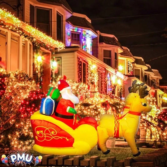 Christmas Inflatable Santa Sleigh with Reindeer & LED Lights Inflatable Holiday Decor Peaceful Pleasures Health and Wellness