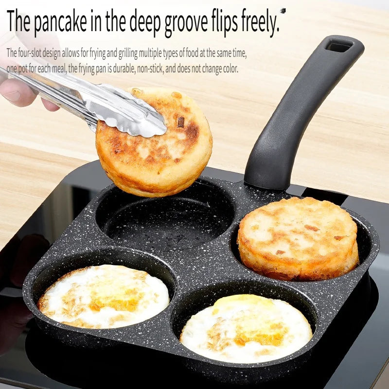 Non-Stick 4-in-1 Cast Iron Egg Cooker - Single Handle Frying Pan, Dishwasher Safe, Compatible with Electric Coil Stoves Peaceful Pleasures Health and Wellness omelet pan