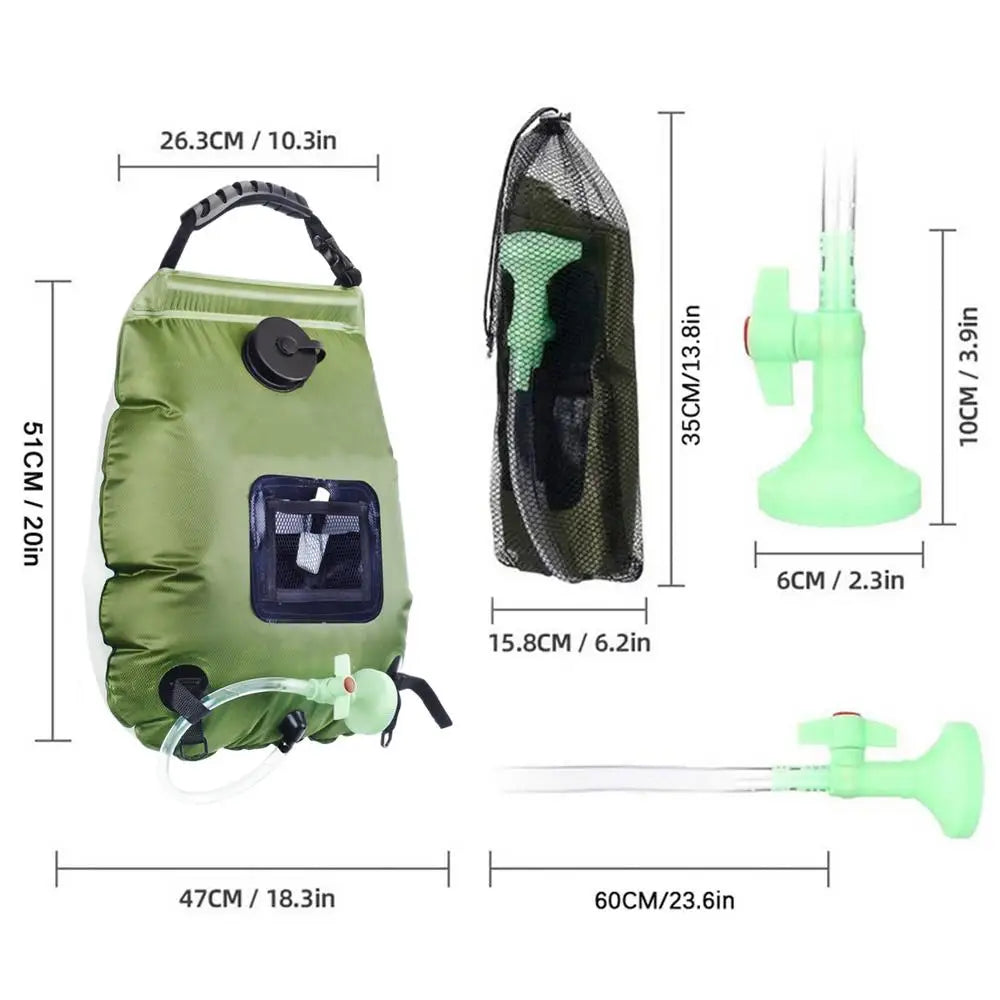 5-Gallon Solar Camping Shower Bag with Shower Head & Hose