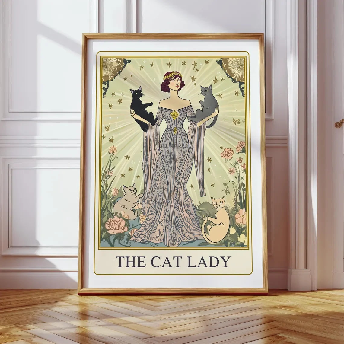 The Cat Lady Tarot Print, Art Nouveau Cat Lovers Wall Art, Vintage Cat Poster, Cat Mom Gift, Unique Cat Print, Apartment Decor Peaceful Pleasures Health and Wellness WS9223-3 50x70cm Unframed