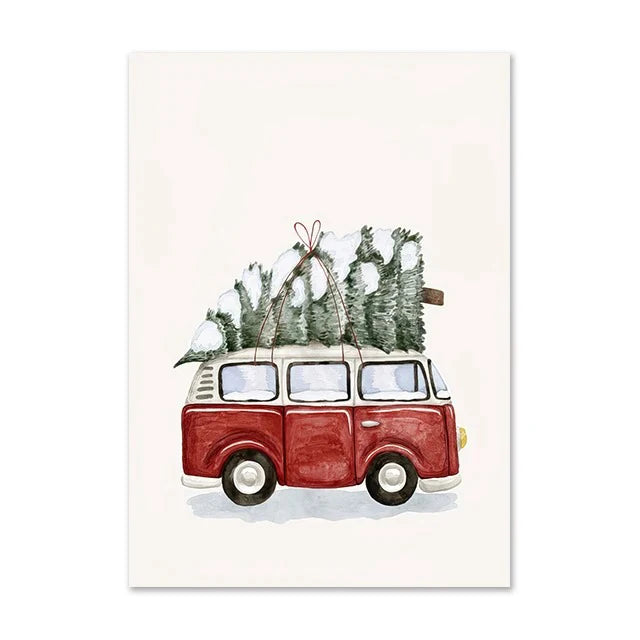 Christmas Deer & Squirrel Snow Scene Canvas Wall Art Print