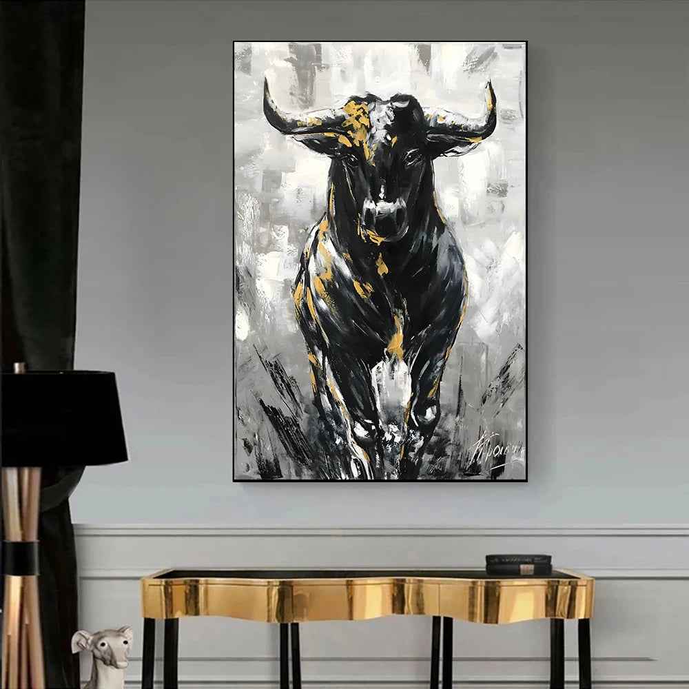 Abstract Bull Oil Painting Printed on Canvas Wall Street Bull Wall Art Animal Posters and Prints for Living Room Wall Decor Peaceful Pleasures Health and Wellness