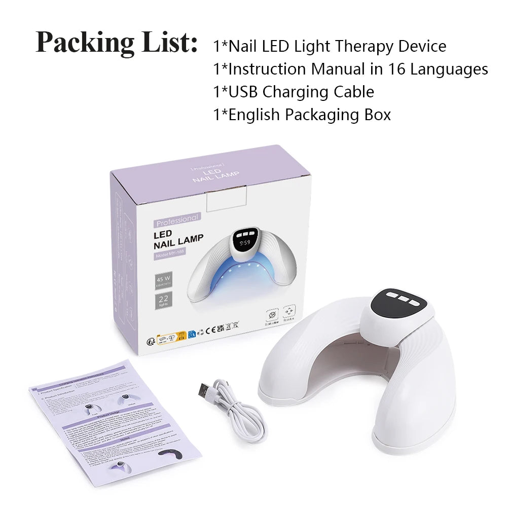 U-Shape UV LED Nail Lamp, 22 Beads Gel Nail Dryer for Hands & Feet, USB Foldable Curing Light with Smart Sensor for Manicure Peaceful Pleasures Health and Wellness WHITE