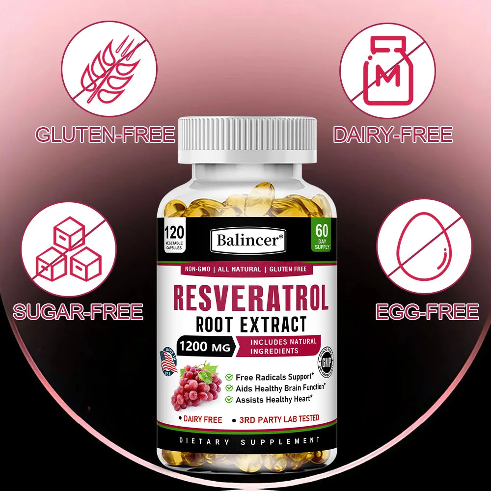 Resveratrol Root Extract Capsules - Antioxidant Anti-Aging, Brain & Heart Health, Skin Brightening & Immune Support, 120 Caps Peaceful Pleasures Health and Wellness