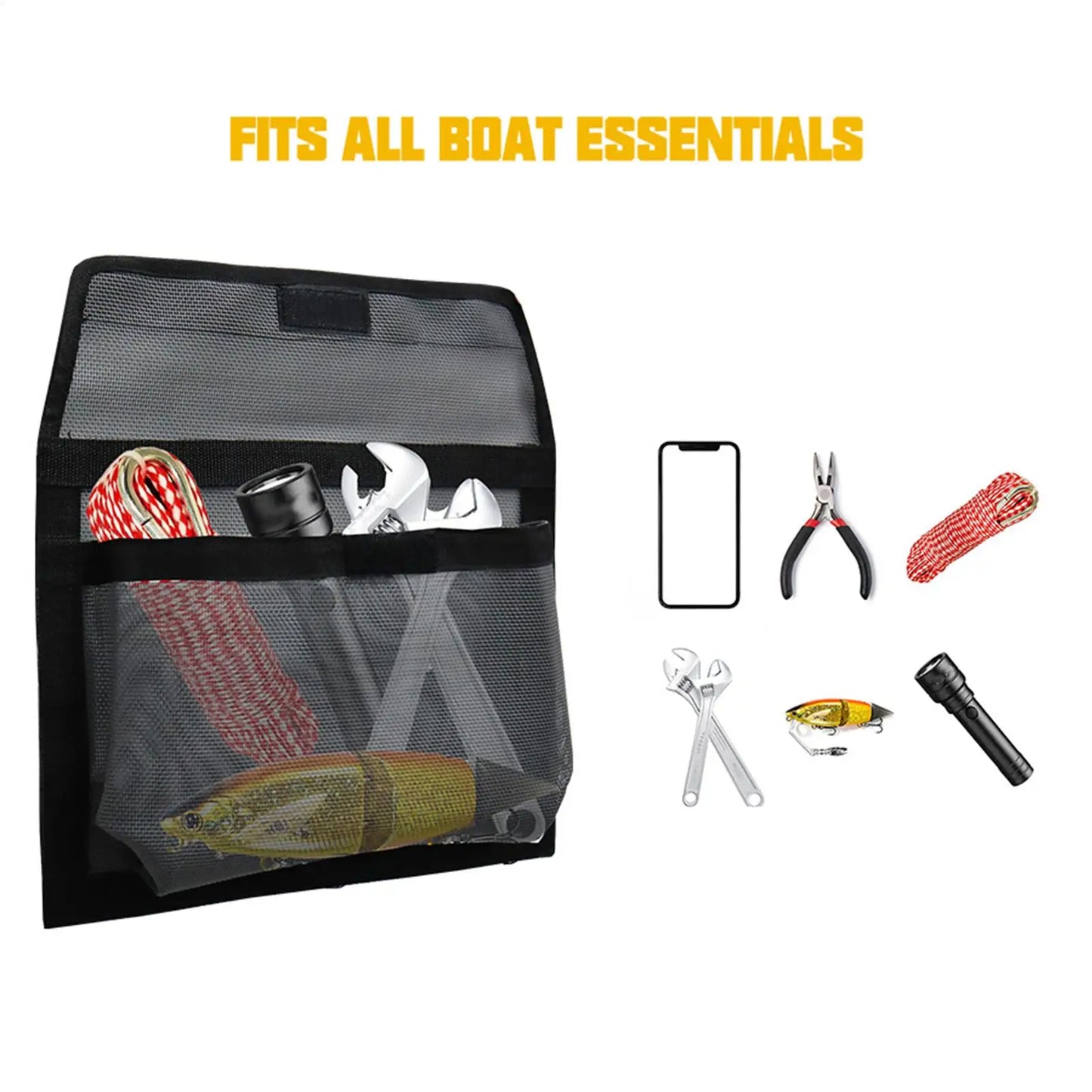 Marine Mesh Storage Bag – Self-Adhesive Boat Organiser with Lid