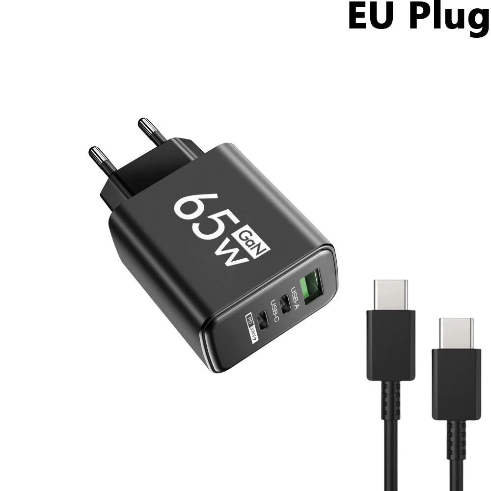 65W GaN USB-C Fast Charger 3-Port PD 3.0 | EU US KR Plug
