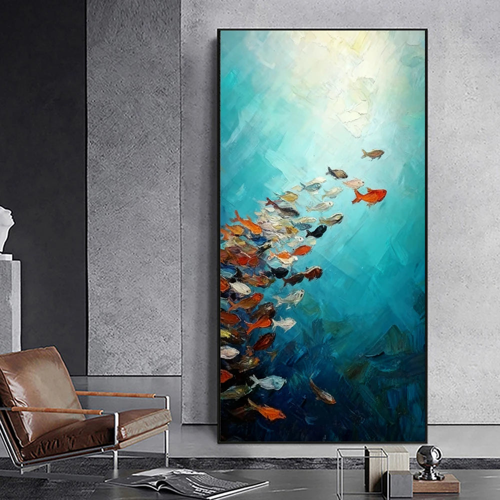 Large Size Abstract Fish Posters Wall Art Nordic Blue Sea Fish Print For Living Room Fish School Canvas Painting Home Decor Peaceful Pleasures Health and Wellness