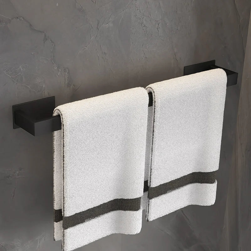 Black No-Drill Bathroom Hardware Set – Towel Bar & Robe Hook