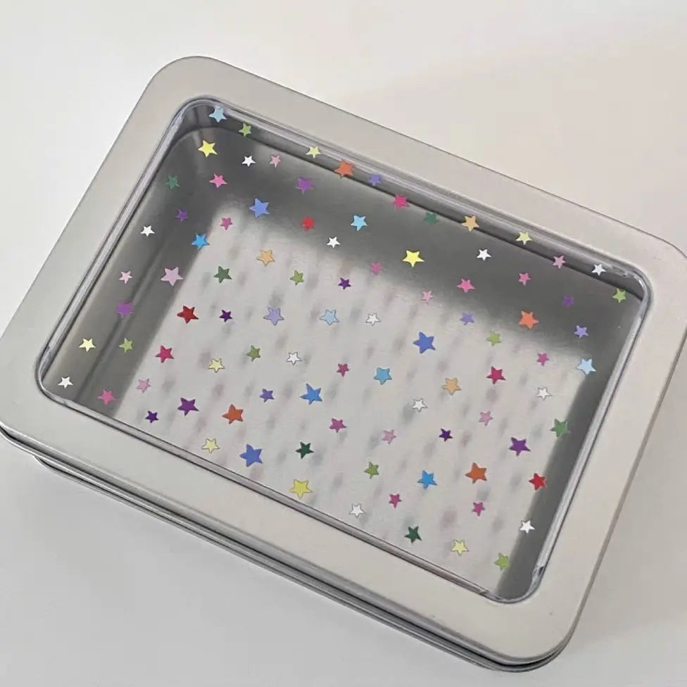 Colorful Star Earring Storage Tin Box Four Leaf Clover Design Simple Desktop Organizer Small Card Badge Storage Box Peaceful Pleasures Health and Wellness stars 10.7x7.2x2.2cm
